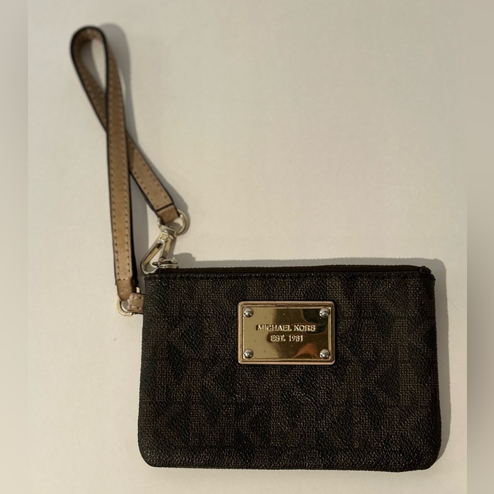 Michael Kors MK Signature Brown Monogram Wristlet Zip Wallet - Picture 3 of 11